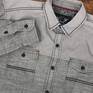 Drill Clothing Mens Long Sleeve Gray Button Up Shirt Modern City Size Small